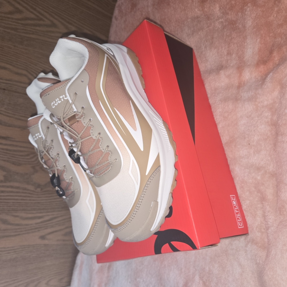 Culture Tan and White Athletic Shoes Sleek Design - Women's 8.5